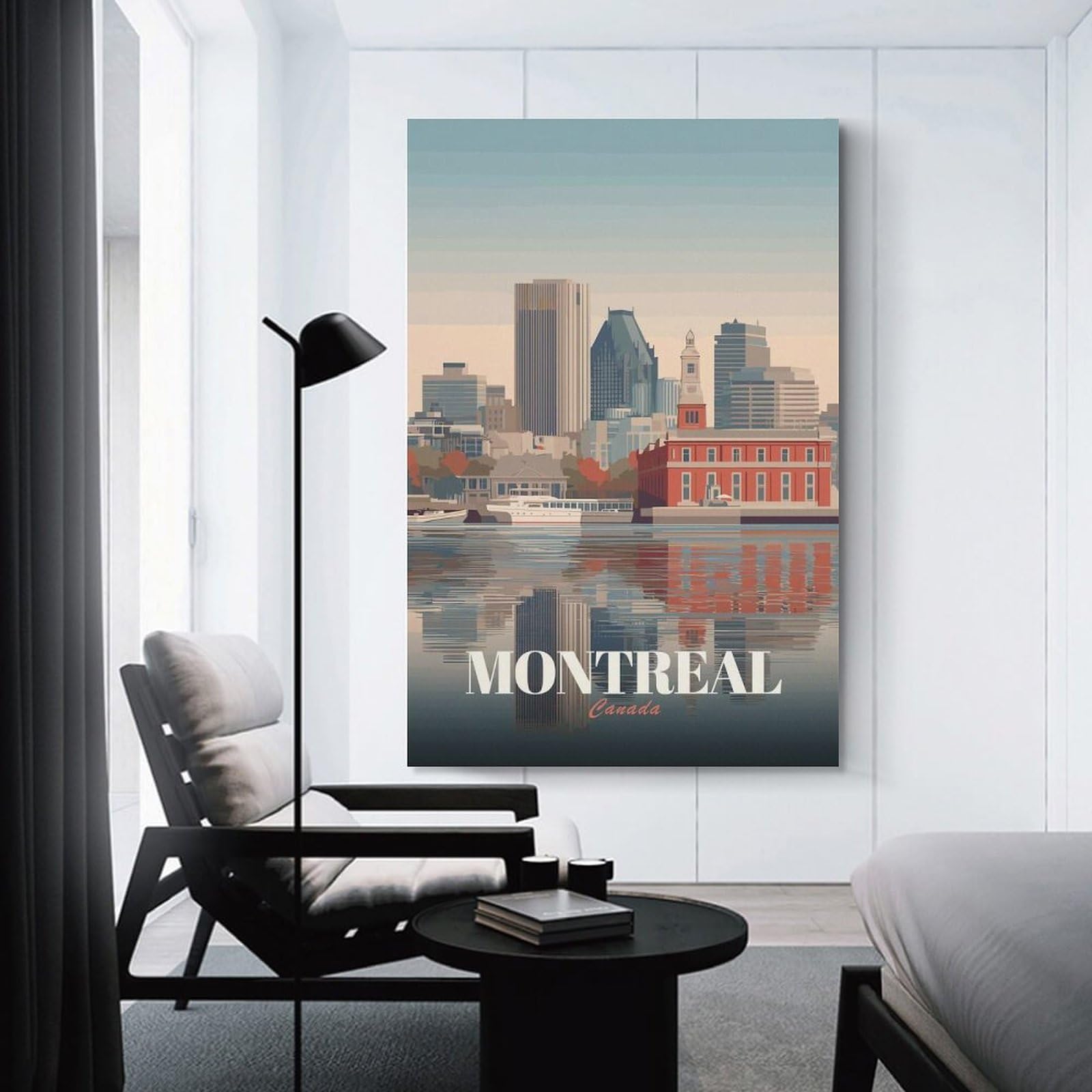 Junmoney Montreal Canada Cityscape Illustration Wall Art Print, 24x36inch(60x90cm), for Wall Displays, Bedrooms Or Room Updates, A Versatile Canvas Print for Layering