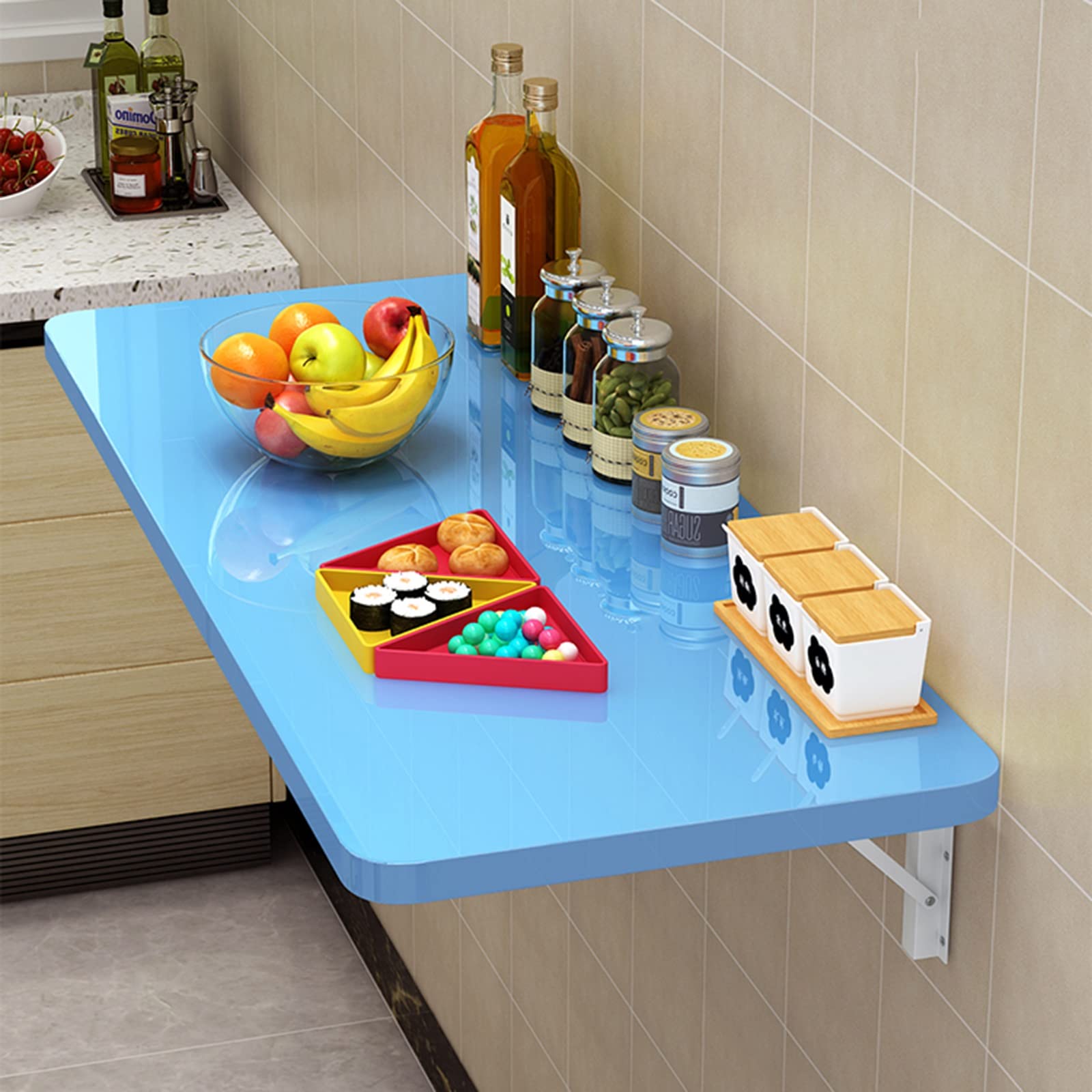 Staffe per mensole resistenti blu pieghevoli da parete per piccoli spazi, ideali per cucina, lavanderia e ristorante, dimensioni 50 x 50 cm/20 x 20 cm