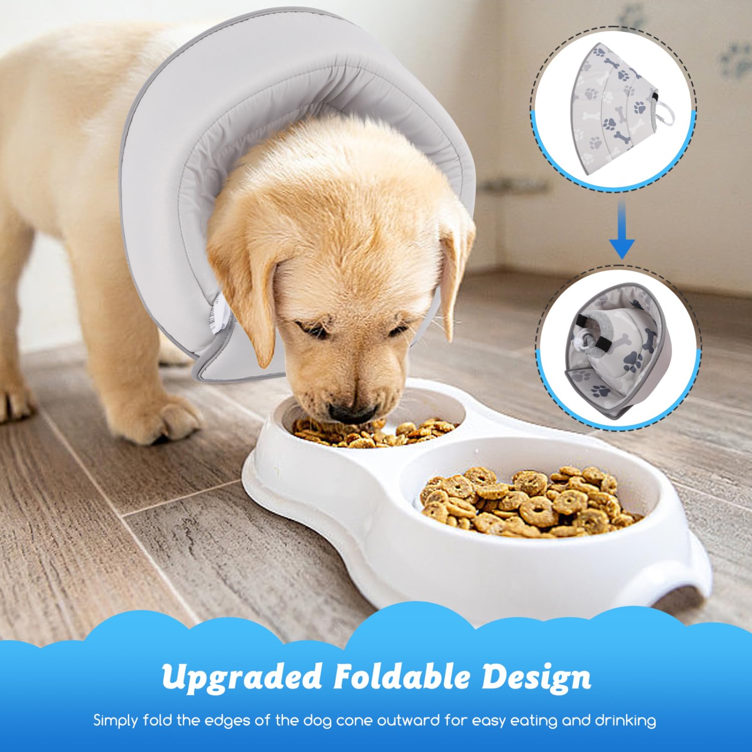 Nobleza Collar Isabelino Perro Plegable, Collar de Cono para Perros Anti- Mordida Ajustable, Gruesa y Suave Collar de Seguridad para Gatos Perros Recuperación de Cirugía o Heridas, M