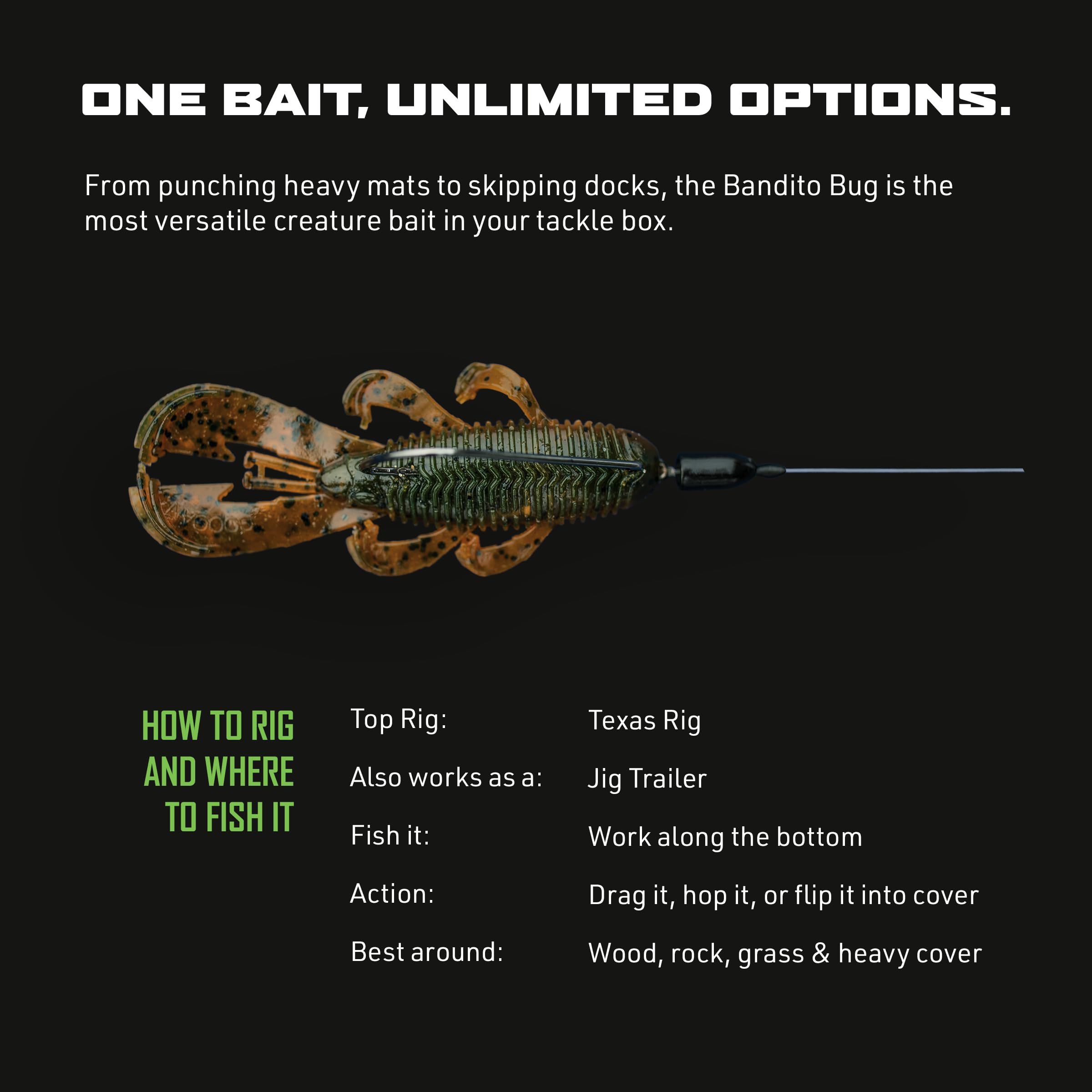 Googan Baits Bandito Bug Lot de 6 appâts de pêche naturels 10,2 cm