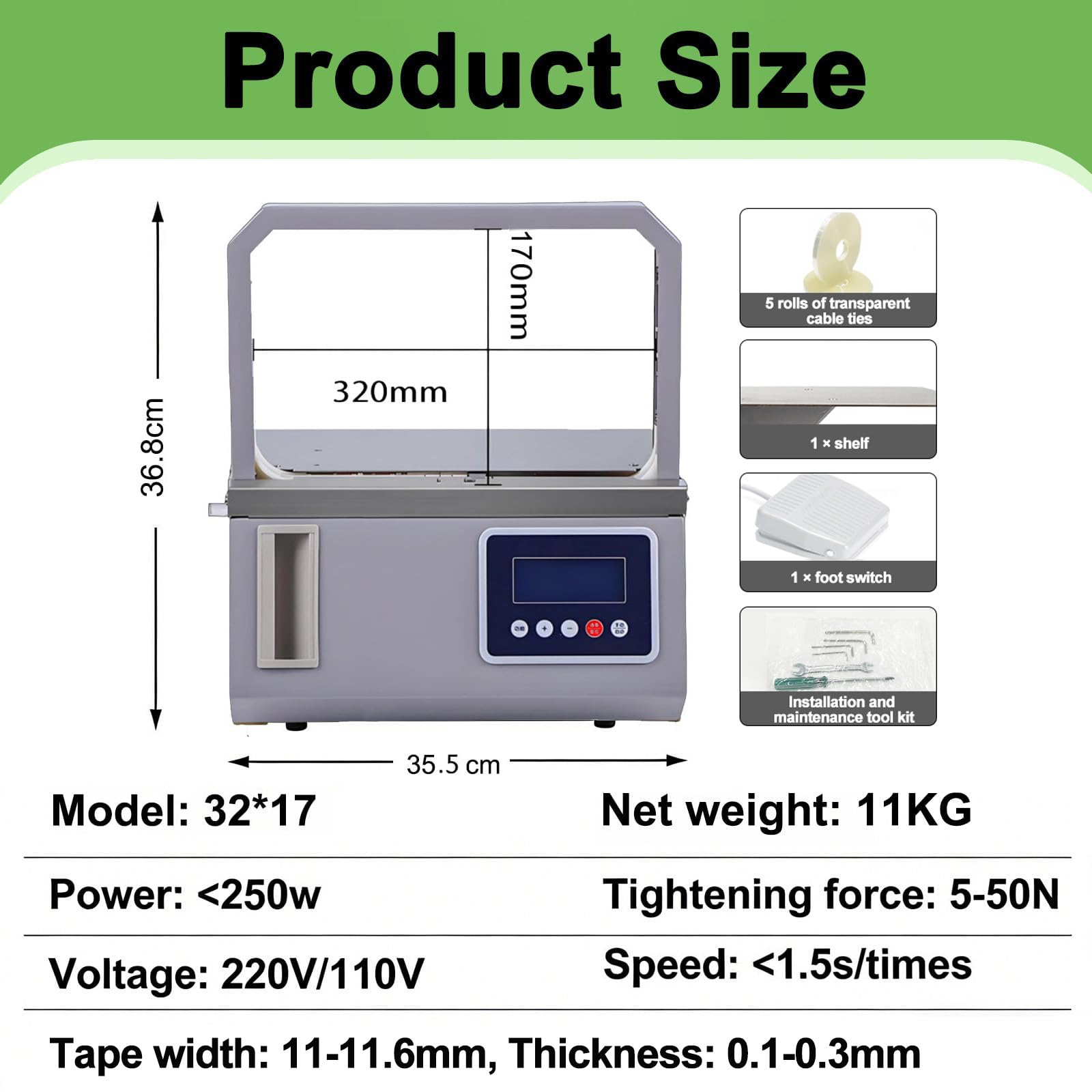 Petite cercleuse Automatique de Table, Machine Industrielle de cerclage 12.6 * 6.6in