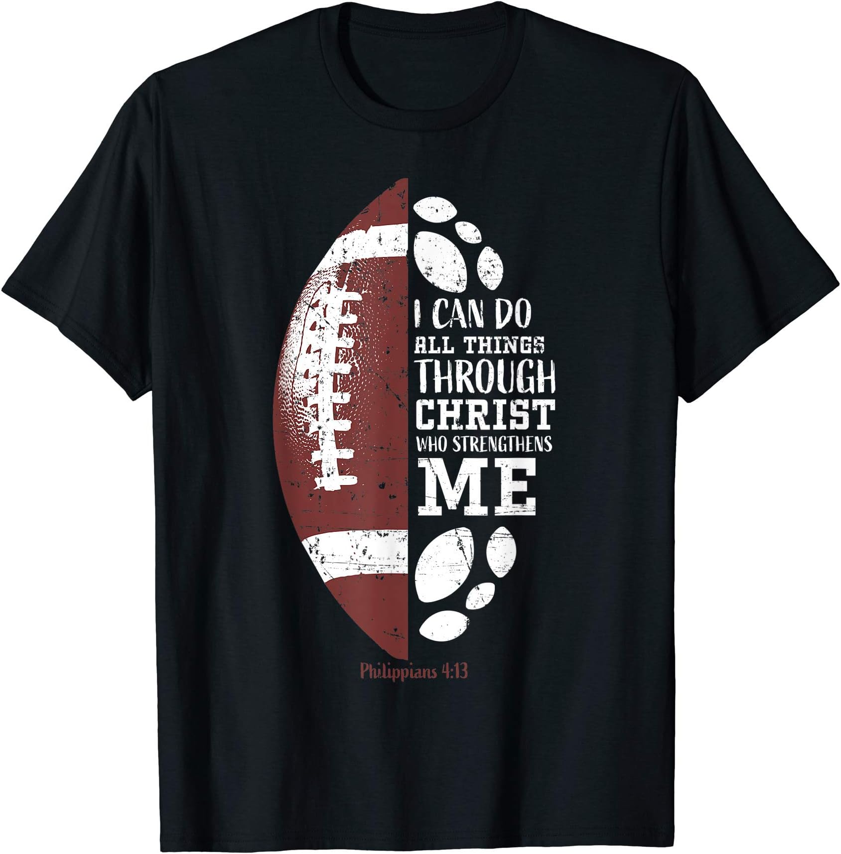 Christian Gifts by Alexis MaeChristian Football Philippians 4:13 Religious Verse Faith T-ShirtOEKO-TEX STANDARD 100