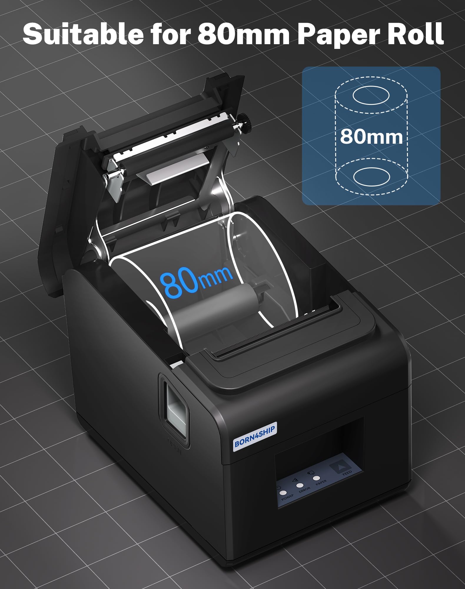 Impresora de Recibo Térmica, 80mm POS Impresora de Ticket Térmica con Puerto USB Ethernet Serial - Corte Automático – Compatible con Win, Mac, Linux, V330M,Negro Profundo