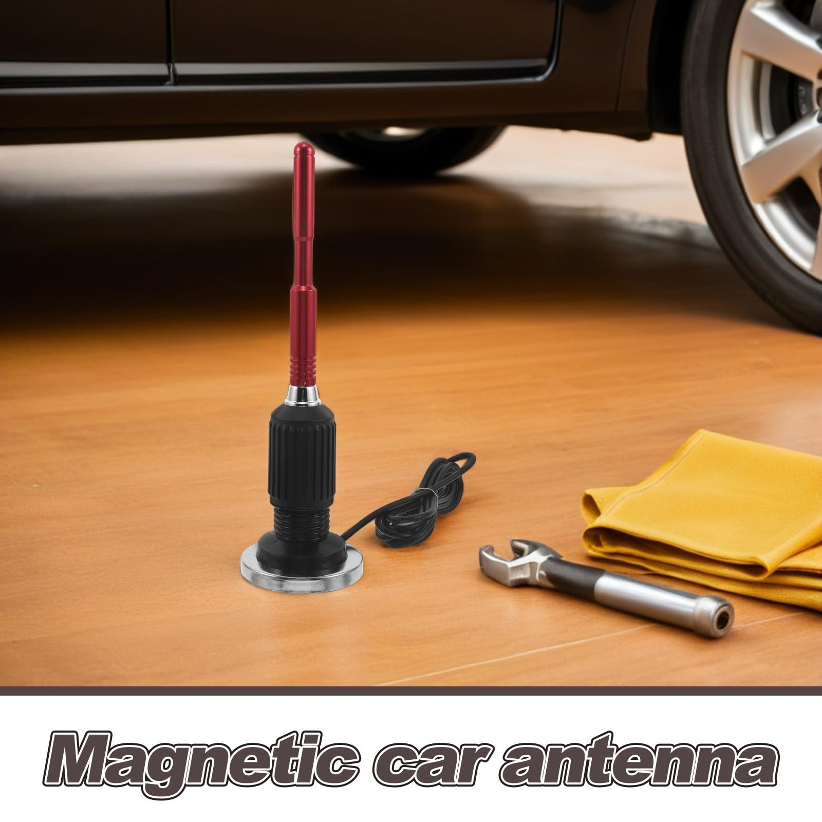 Antena Magnética de Coche Am/FM de Aluminio y Goma Roja para Auto SUV