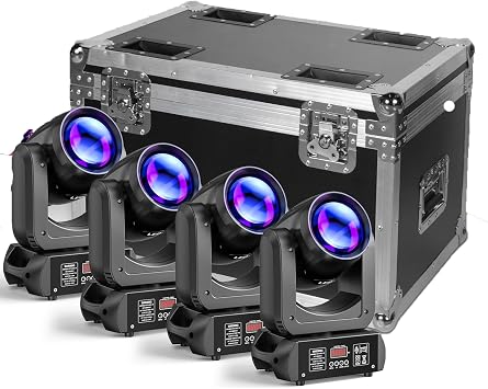 100w/150w 18-Facet Prism Stage Beam Light8 Gobo & 8 Colors, Mini Compact Moving Head Dj Lights + Flight Case, For Dj Concert Party Weddings Bar 150W-4PCS
