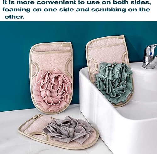 Miniatura 4 de Paquete de 2 guantes de esponja de baño para ducha, esponja, esponja, exfoliantes suaves para pieles sedosas, accesorios de baño de belleza