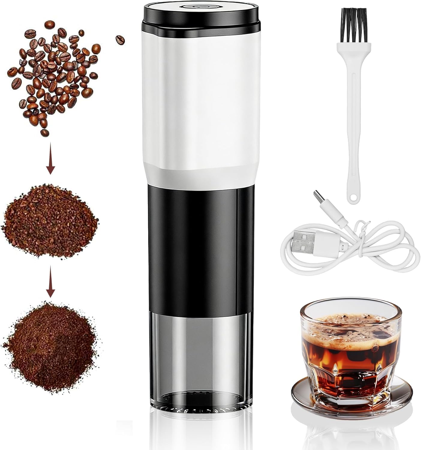 Electric Coffee Grinder with Adjustable Grind – Fully Dismantlable & Washable (Motor Excluded), USB-C Charging, Compact for Home, Office, Travel, Camping & Students