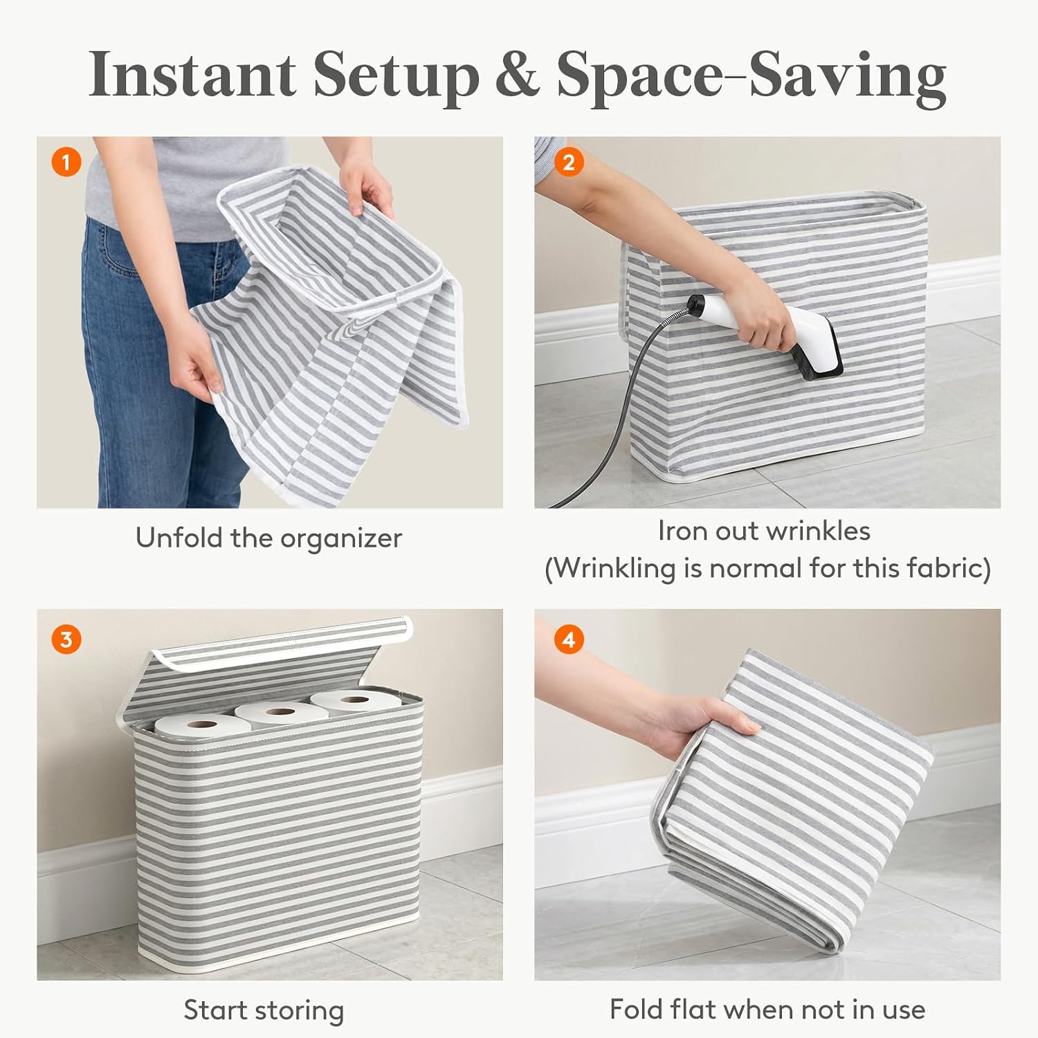 Lifewit 22L Toilet Paper Storage Holder for 9 to 12 Rolls, Foldable Fabric Toilet Paper Basket with Lid, Freestanding Bathroom Tissue Storage and Organization for TP, Towels and Toiletries, Gray