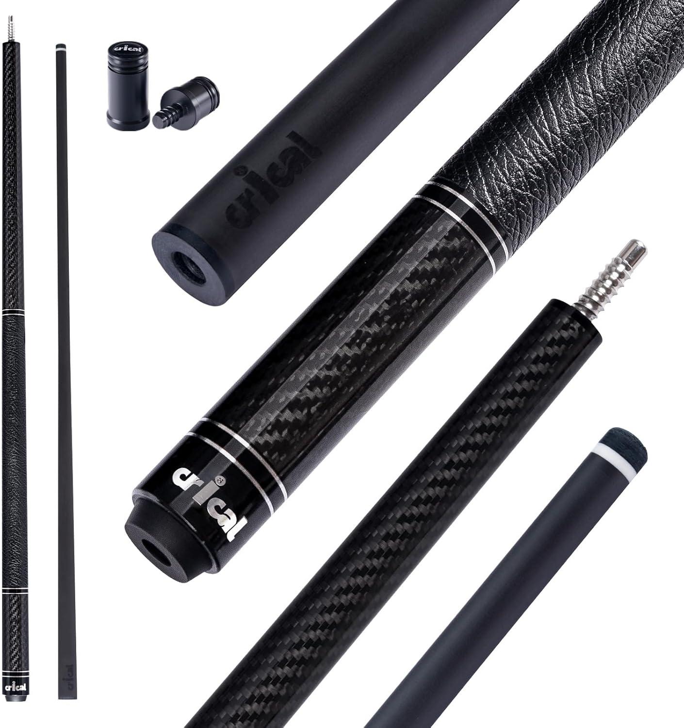 CRICAL Carbon Fiber Pool Cue with Stick Low Deflection Shaft - 58 Inch Billiard Cue Stick with Cowhide Grip & 3K Weave Design, 12.5mm Tip, Fixed Weight (19oz), 3/8x8 Joint – Ideal for Players