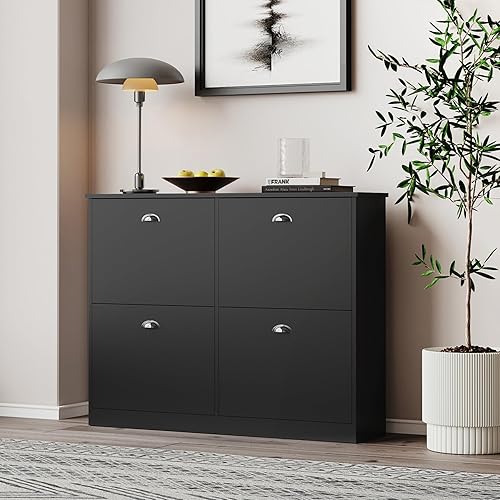 Armario para zapatos, escondido delgado y estrecho con 4 cajones para entrada, vestíbulo, pasillo, dormitorio, gris