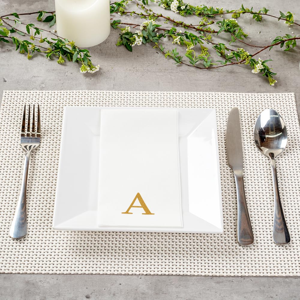 Luxenap - Servilleta rectangular de papel blanco con letra A, diseño de letra A, Air Laid, fuente Sans Serif, 15 3/4 x 8 pulgadas, caja de 2000 unidades
