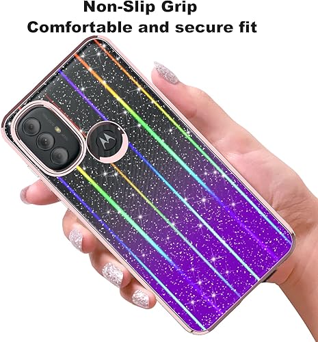 Miniatura 7 de Rosebono Funda híbrida para Moto G Play 2023G Power 2022G Pure Case Hybrid Bling Glitter Sparkle Laser Pink Polígono Geométrico Mármol Funda para