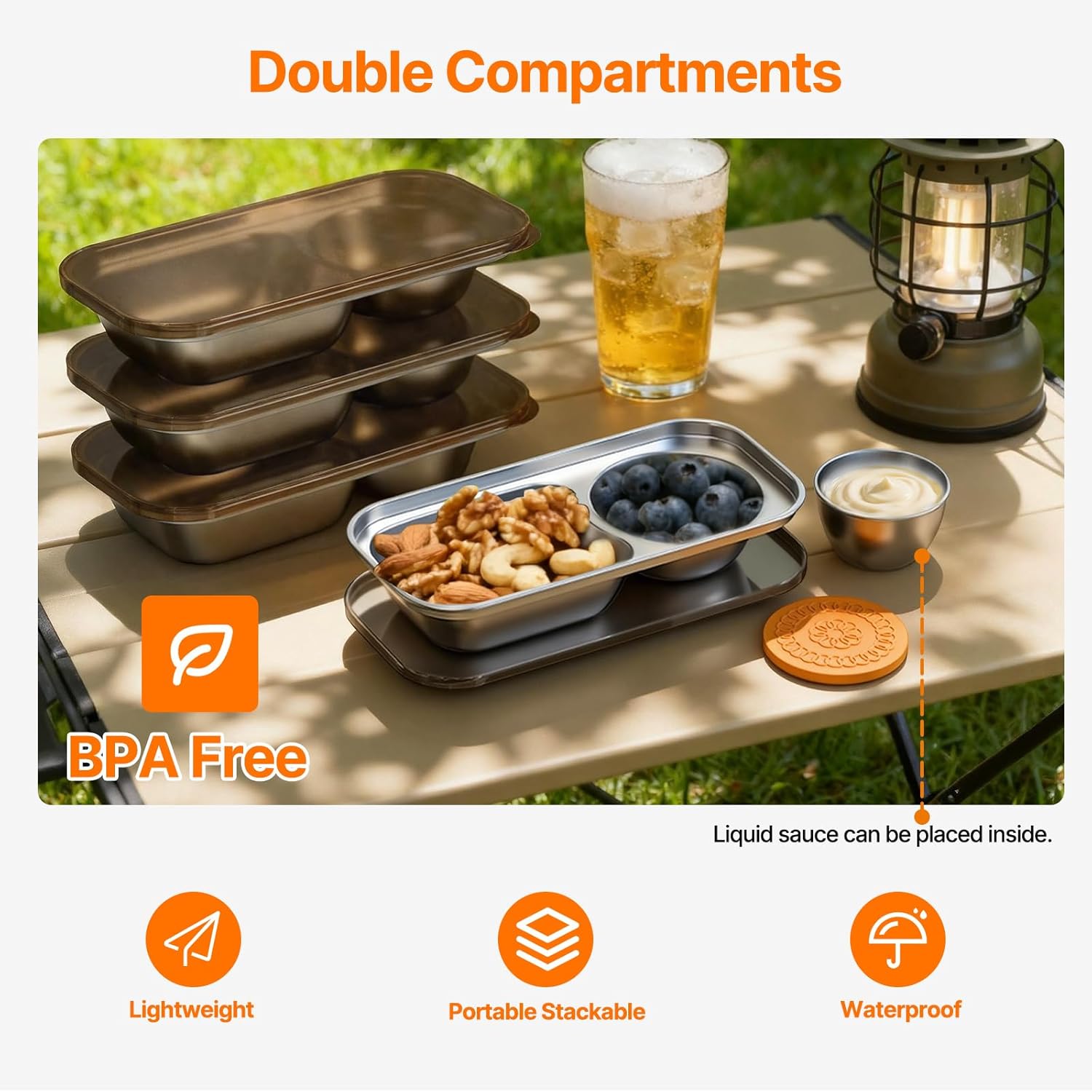 Set of 8 Stainless Steel Snack Containers with Lid,2 Compartment Grab and Go Snack Containers Reusable,Lunch Box Containers for Travel, Outdoor Camping and Daily Use - Image 3