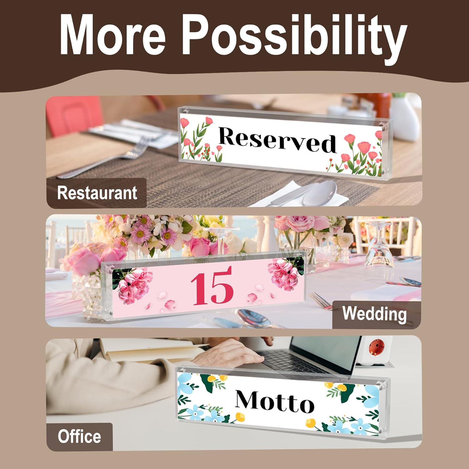 Boloyo Acrylic Desk Name Plate Holder for Office, 2 x 8 Inch 1PC Acrylic Blank Nameplate Block Double Sided Table Name Plate Stand Business Sign Desk Holder