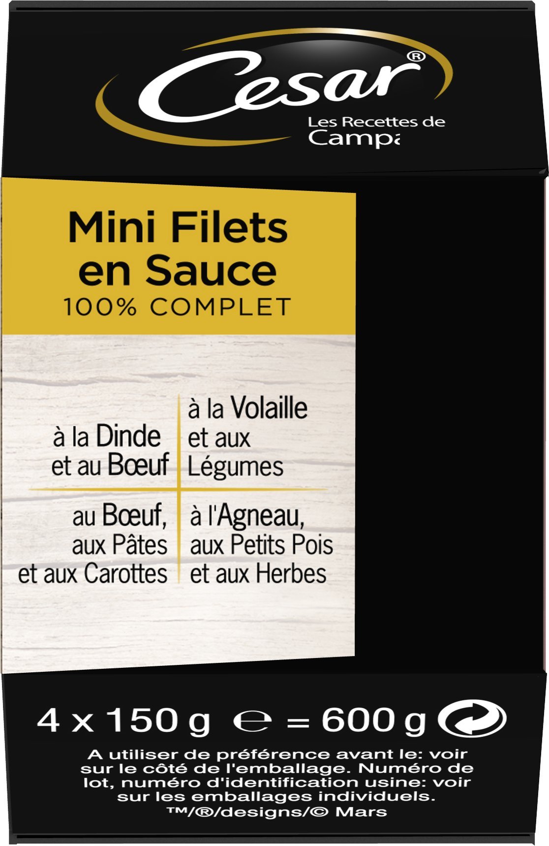Cesar Les Recettes de Campagne Mini-Netz für Erwachsene Hunde, 4 Geschmacksrichtungen, 6 x 4 Schalen à 150 g