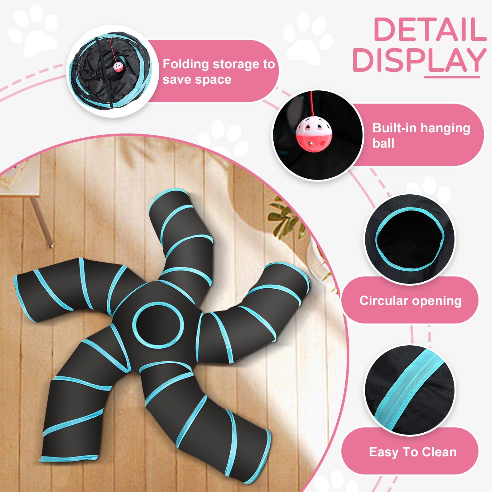 Juguetes para Gatos,35pcs Juguete Interactivo para Gato,Juguetes Gatos con Túnel para Gatos,Ratones,Varita de Plumas,Peces,Bolas y Campanas,Juego de Túnel para Gatos Tubo de 5 Vías