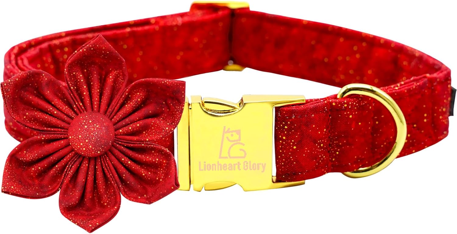 Lionheart glory Christmas Dog Collar with Flower, Pink Dog