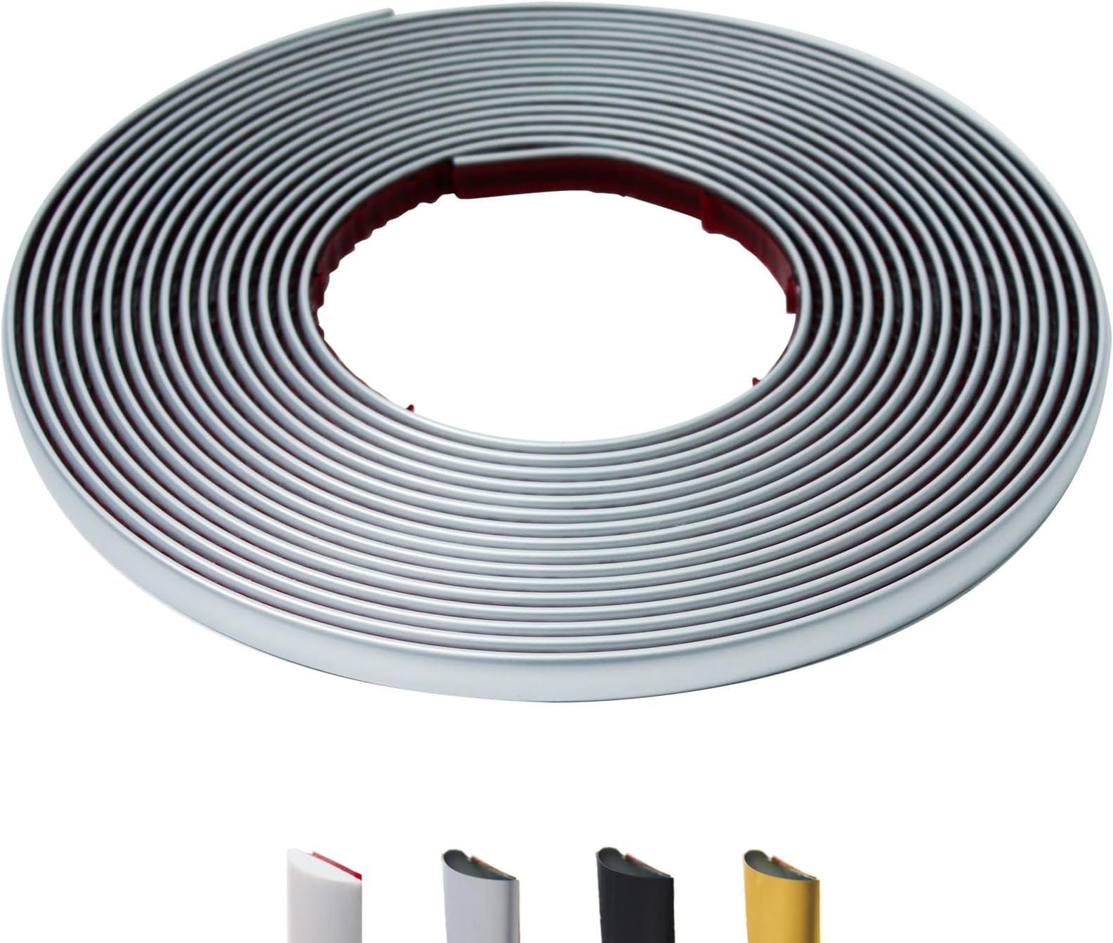 52.5 Ft Peel and Stick Wall Molding Trim, D-Shape Flexible Molding Trim Silver for Backsplash, Mirror, Wall, Window & Door Frames, Waterproof Self Adhesive Trim(W:0.4", T:0.1")