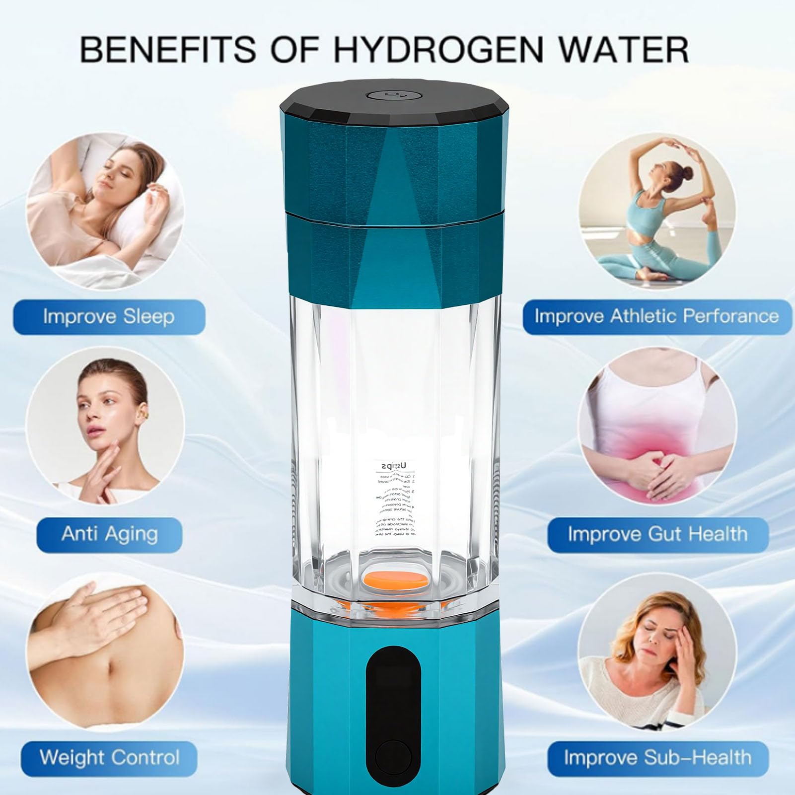 Botella de Agua de Hidrógeno Portátil para Viajes Deportes 208ml