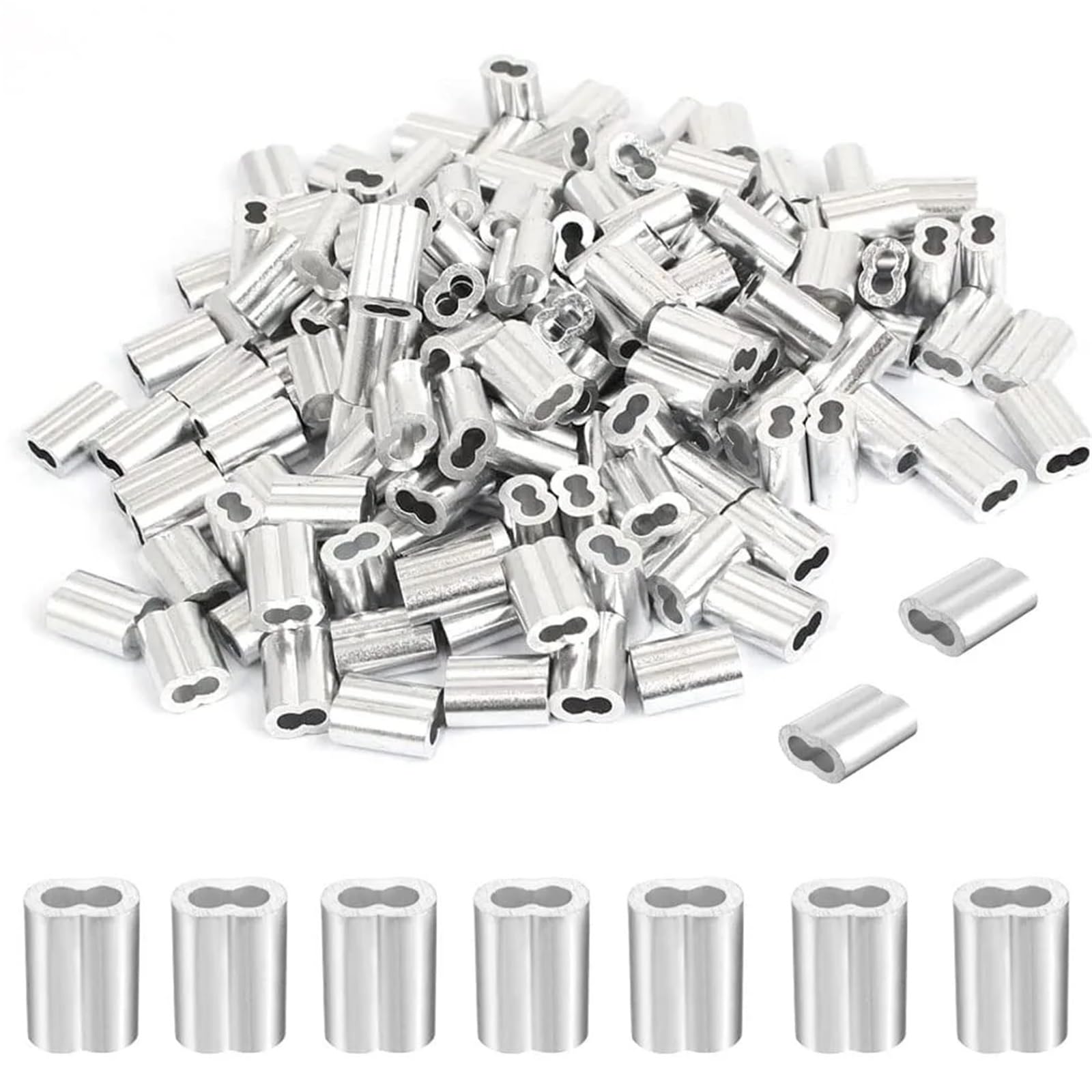 Puntali, Manicotti a crimpare for cavi 200 pezzi Manicotto a in alluminio for fune da 3 mm 4 5 6 e clip in a doppio foro for cavo(3mm)