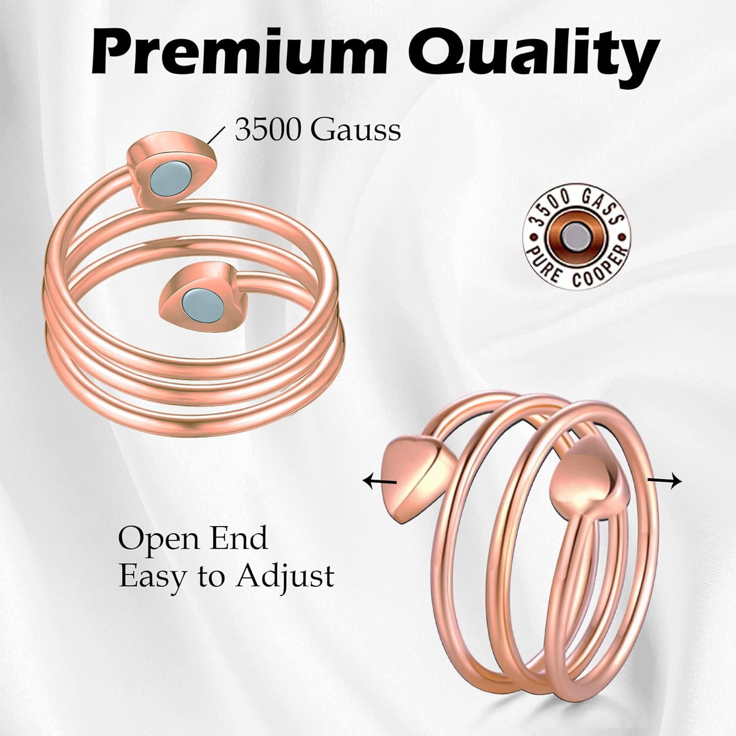 Feraco 2 Pcs Copper Magnetic Rings for Women,99.99% Pure Copper Thumb Magnetic Ring,Adjustable Fingers Ring with Gift Box,Valentine's Day Gifts for Women(Rose Gold) : Health & Household