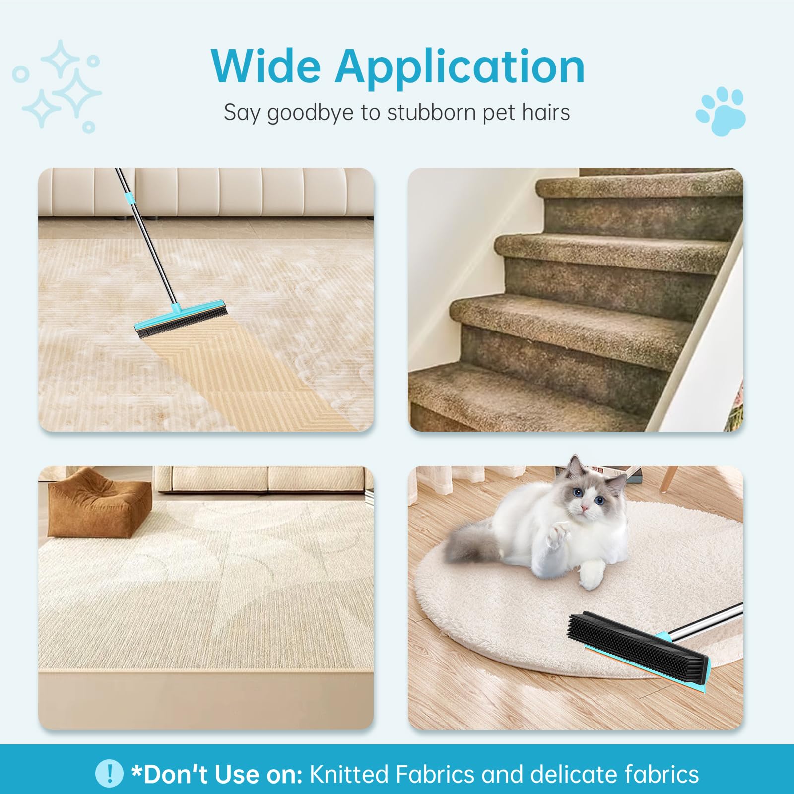 Carpet Rake - 60" Long Handle Pet Hair Removal with Metal Fabric Edge Design,Carpet Broom,Carpet Rake for Carpets, Rugs,Mats,Couch,Stairs(3 pcs) - image 5