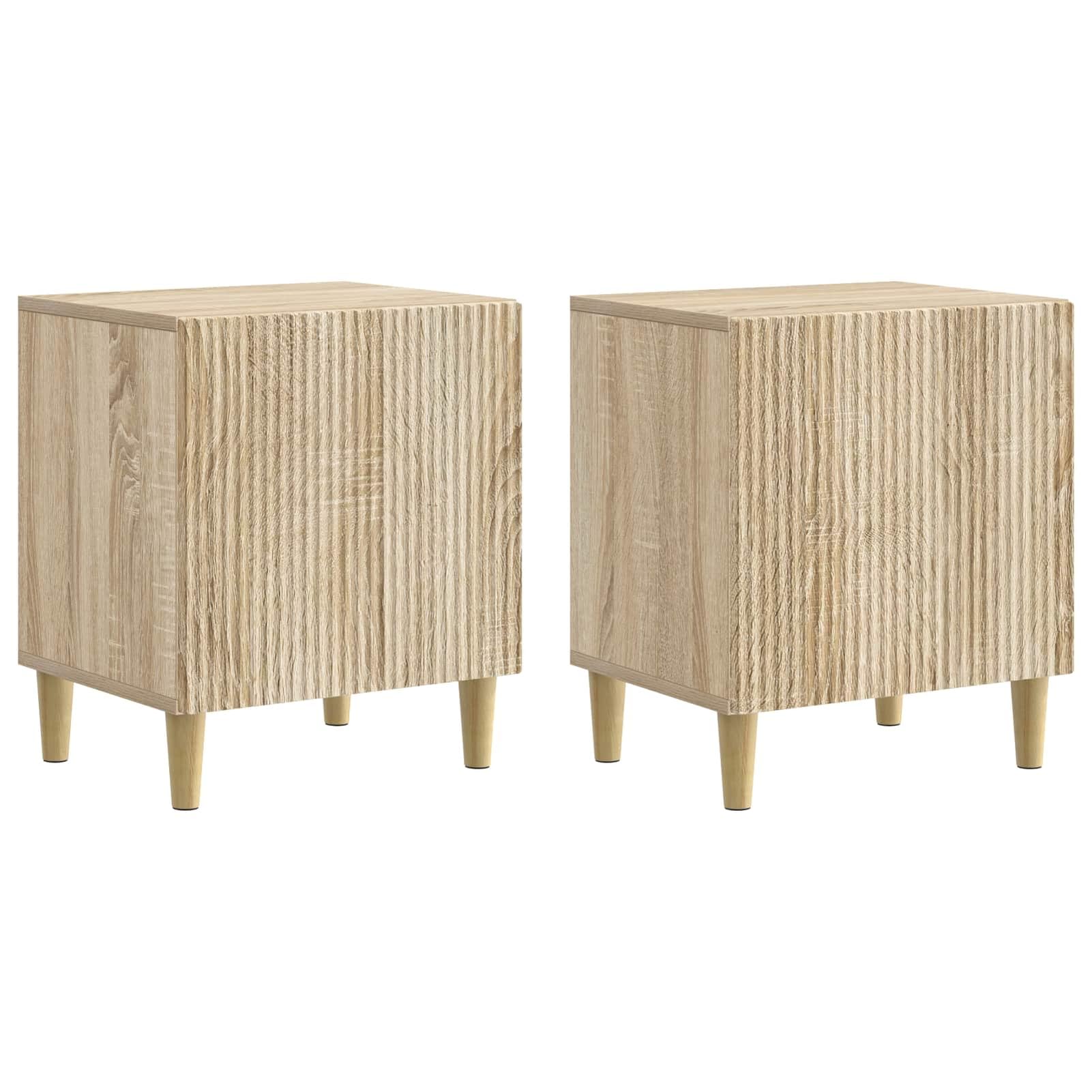 Nachttisch Sonoma-Eiche 43x34,5x50 cm Holzwerkstoff 2 Stück | Vintage-Design mit konischen Beinen，Stabiler Holzwerkstoff，90°-Pendeltür und offenes Regal，leichte Pflege mit feuchtem Tuch