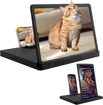 12" Phone Screen Magnifier, 3D HD Cell Phone Magnifier Screen with Vertical & Horizontal Switch, Foldable Mobile Phone Amplifier Enlarger for Movies and Gaming, Compatible with All Smartphones