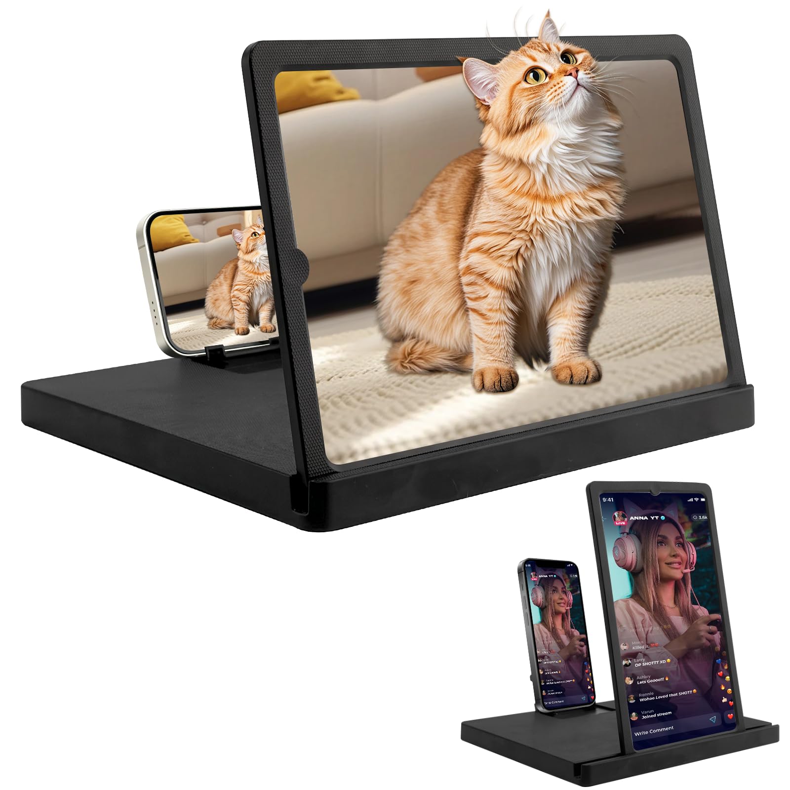 Lupa de pantalla de teléfono de 12 pulgadas con soporte 3D HD plegable