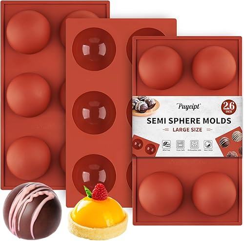 Paquete de 3 moldes de silicona semiesfera, 2.6 pulgadas, bomba de chocolate caliente, 6 cavidades, media esfera, moldes de silicona para hornear,