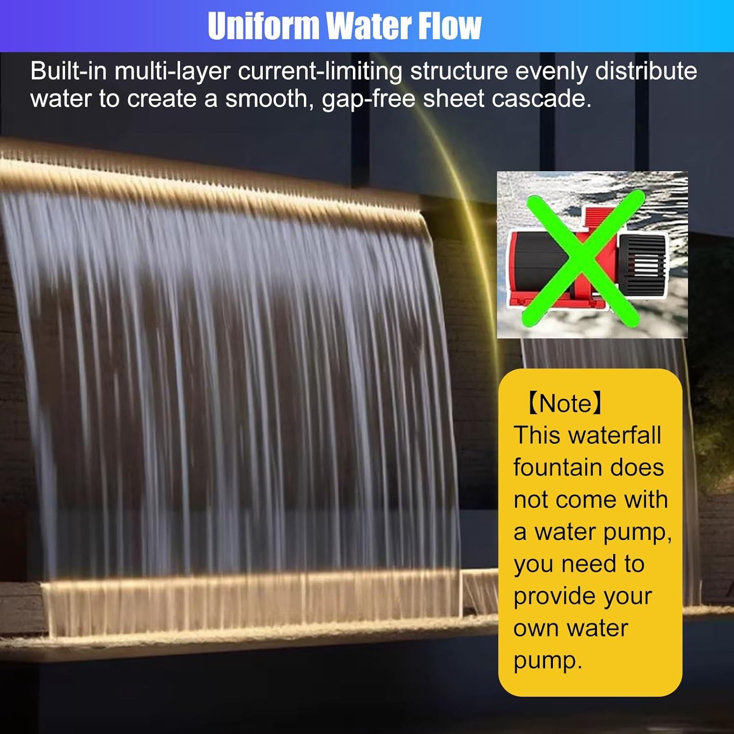 Built-in Pool Fountain Waterfall Spillway Kit, Wall Mount Concealed Pool Waterfall Outlet Water Feature Flow Channel, 304 Stainless Steel Waterfall Spout(Black,Outlet 90cm(35.4in))