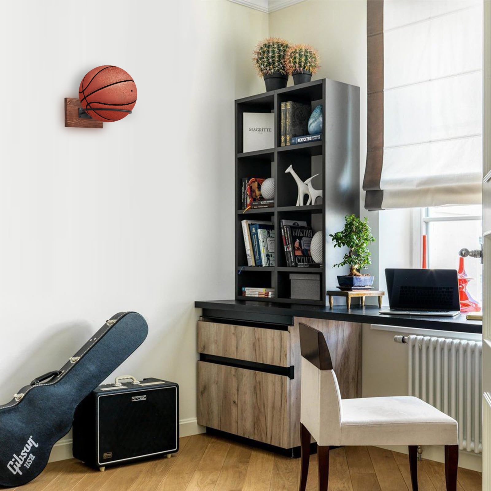 Porta Palloni da Calcio a Parete, Supporto per Pallone Basket Rugby Pallavolo, Espositore (Nero)