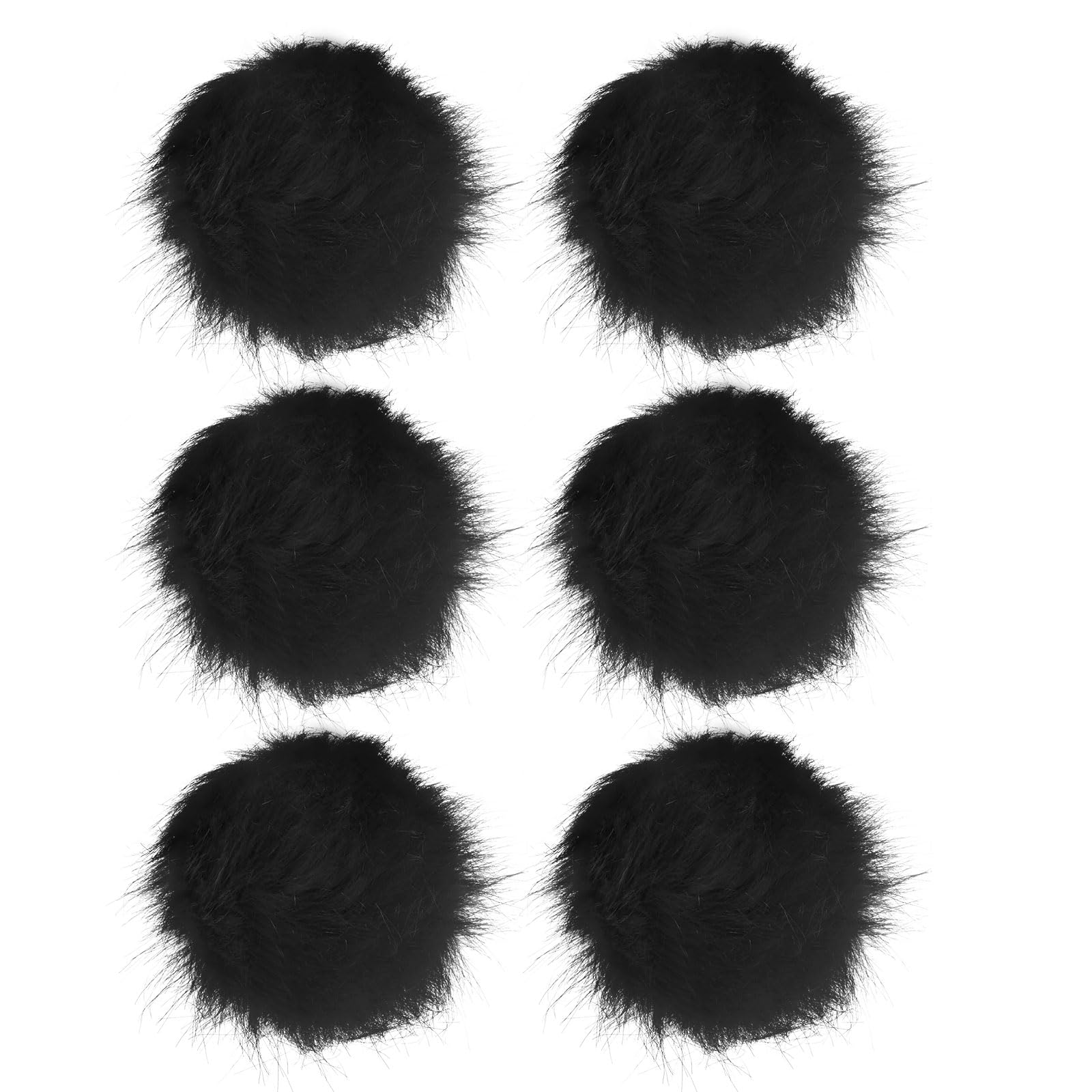 M METERXITY 6-Pack Faux Fur Pom Poms, 3.9 Inch/ 10 cm Soft Fluffy Pompoms Balls with Elastic Loop for Hats/Bags/Keychains/Knitting Accessories/DIY Crafts [Black]