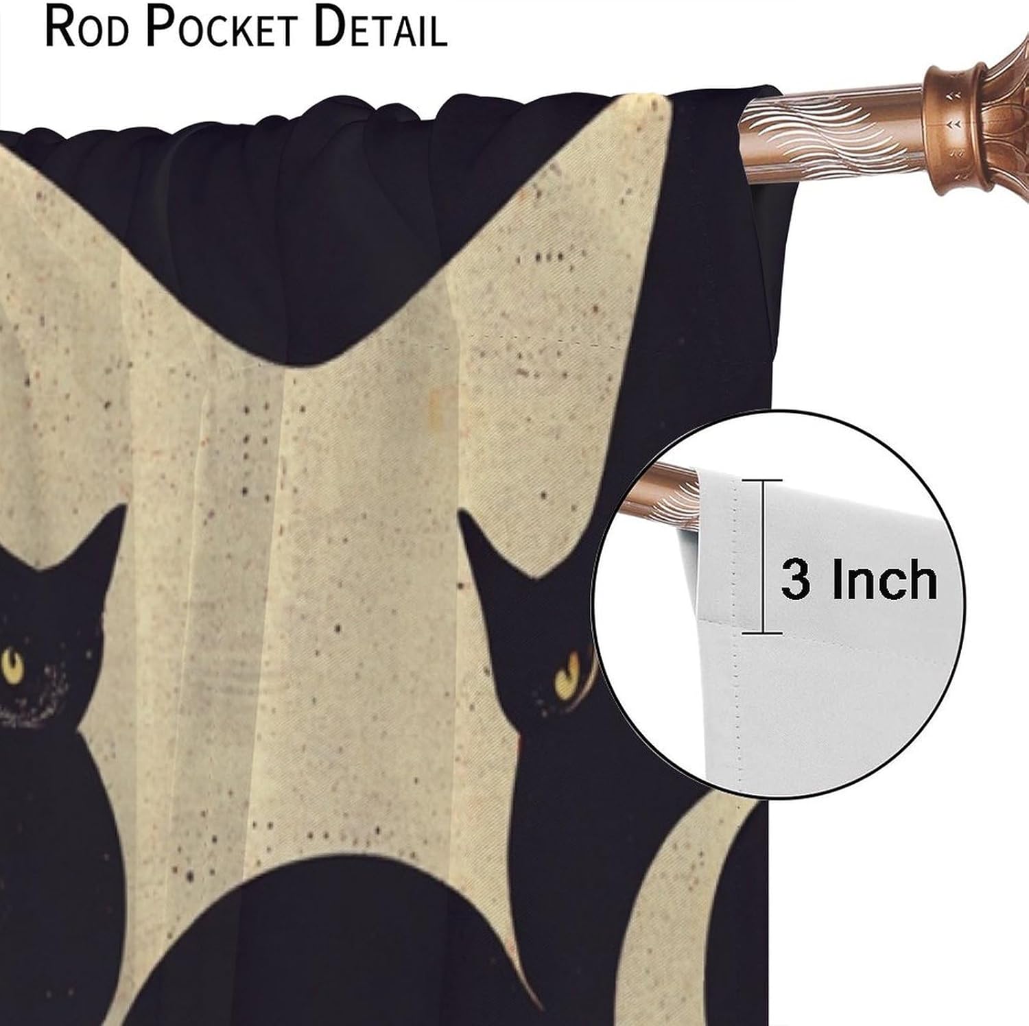Vintage Japanese Abstract Cat Curtains, Mid Century Minimalist Geometry Cartoon Seamless Pattern, Blackout Rod Pocket Window Treatments for Living Room Bedroom Bathroom (21x45in) x2 Panels