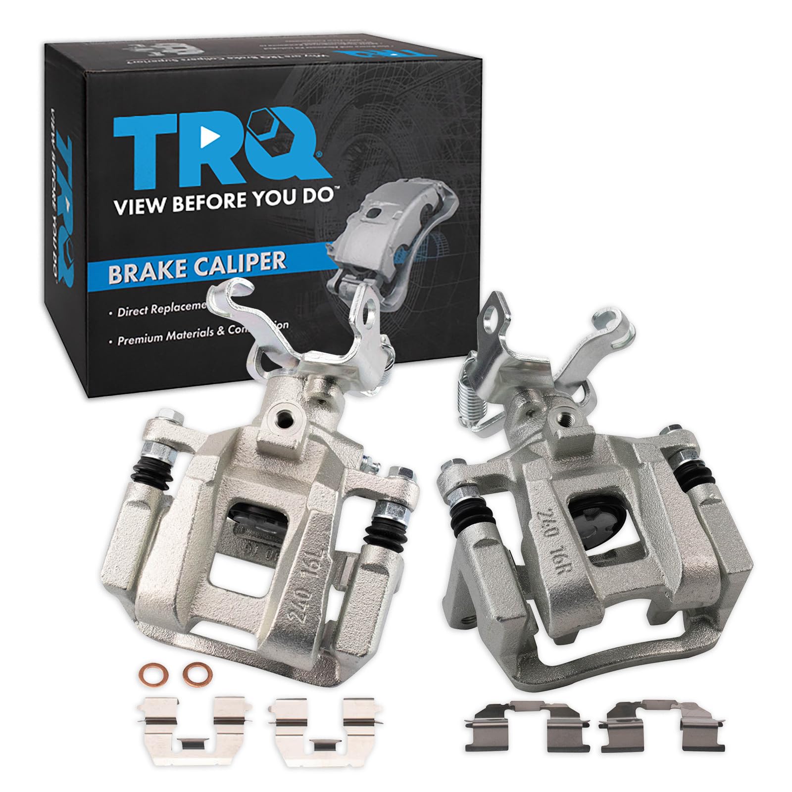 TRQ Rear Driver and Passenger Side Brake Caliper Set Caliper Brackets