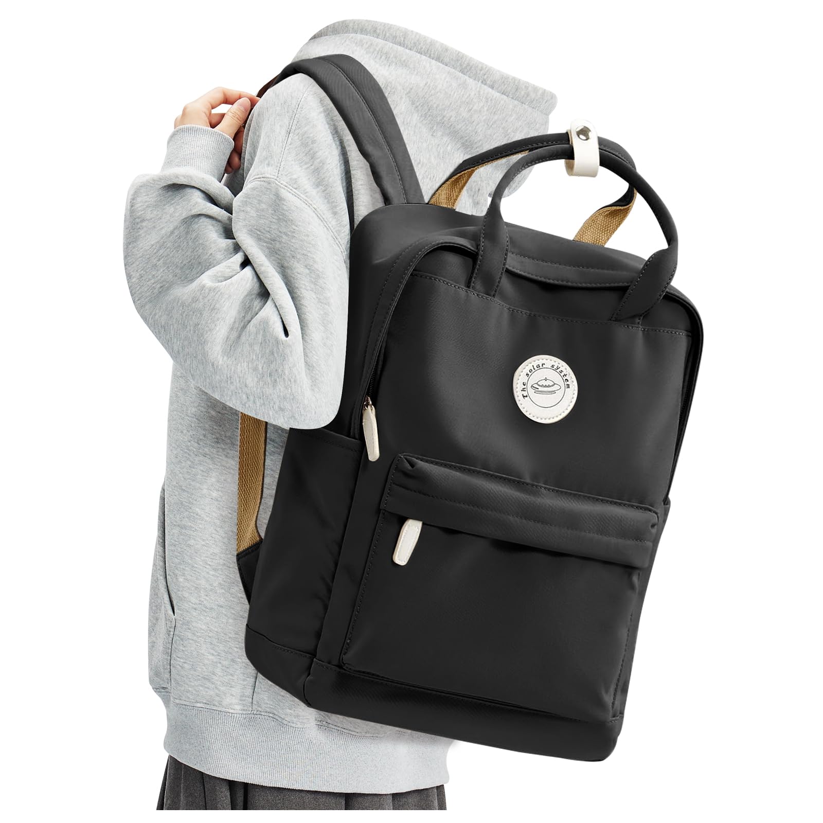 Large Black Backpack for Women, Classic Basic Waterproof High School Bookbag, Lightweight Casual Travel Daypack, College Backpack Men, Middle School