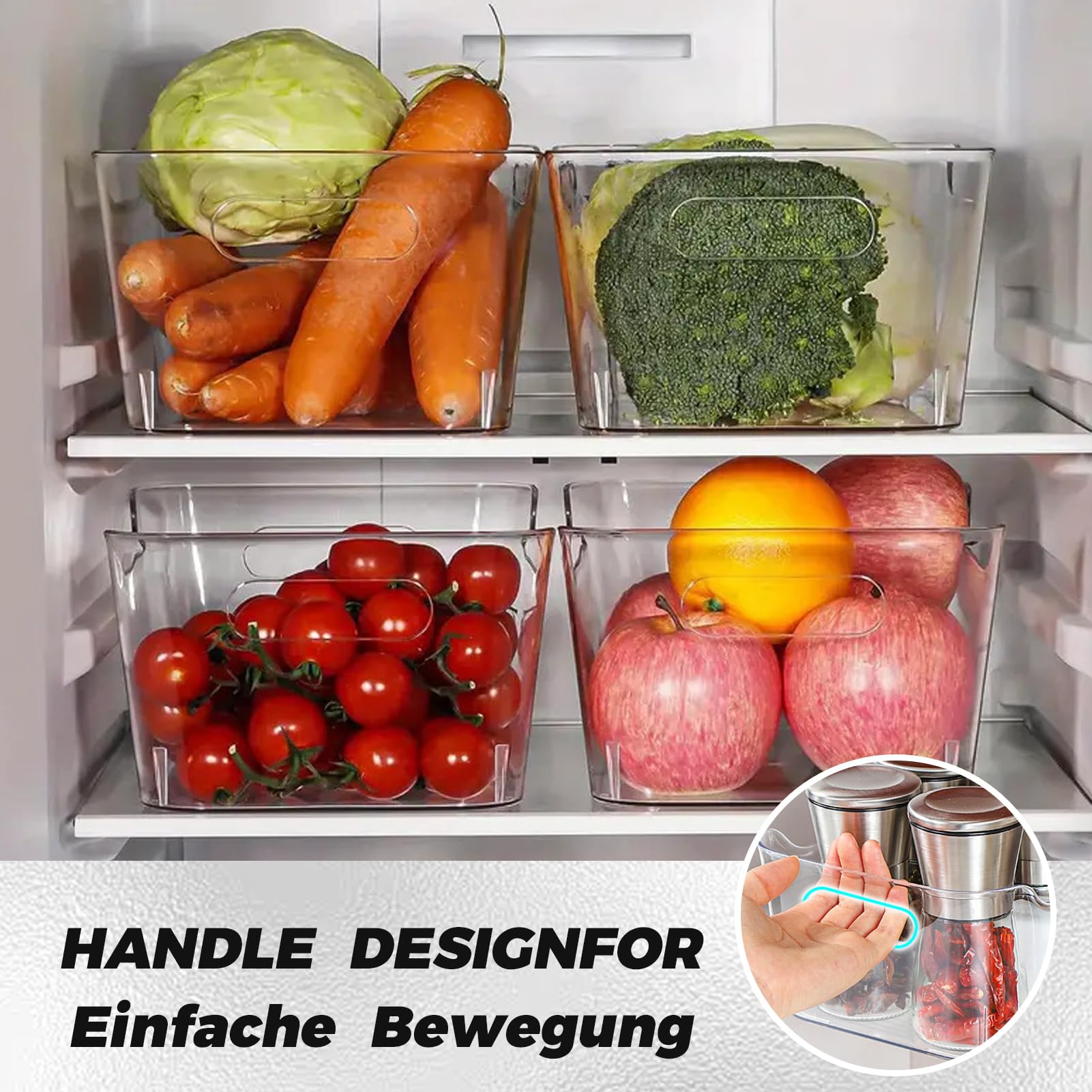 12 Stück KüHlschrank Organizer, Fridge Organizer, Stapelbare Organizer KüHlschrank Mit Griff für Speisekammer, Gefrierschrank, Schrank, Schublade, Büro