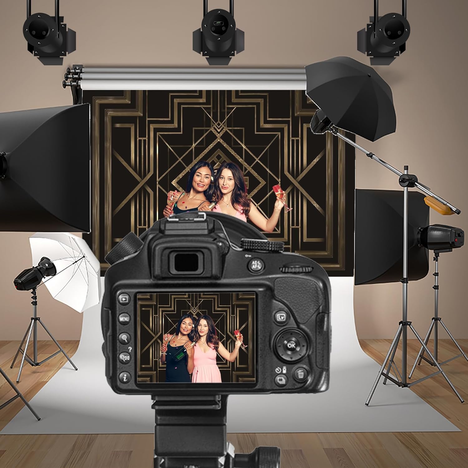 Baocicco 10x6.5ft Theme Backdrops for Photography Black and Golden Retro Texture Background Luxury Party Crazy Carnival Happy Birthday Party Portrait Photo Studio Video Shooting Props