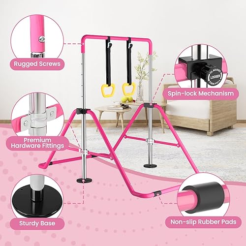 Vista 17 de DOBESTS Barra de gimnasia para niños, barra horizontal plegable, altura ajustable, barras horizontales de gimnasia, equipo de entrenamiento