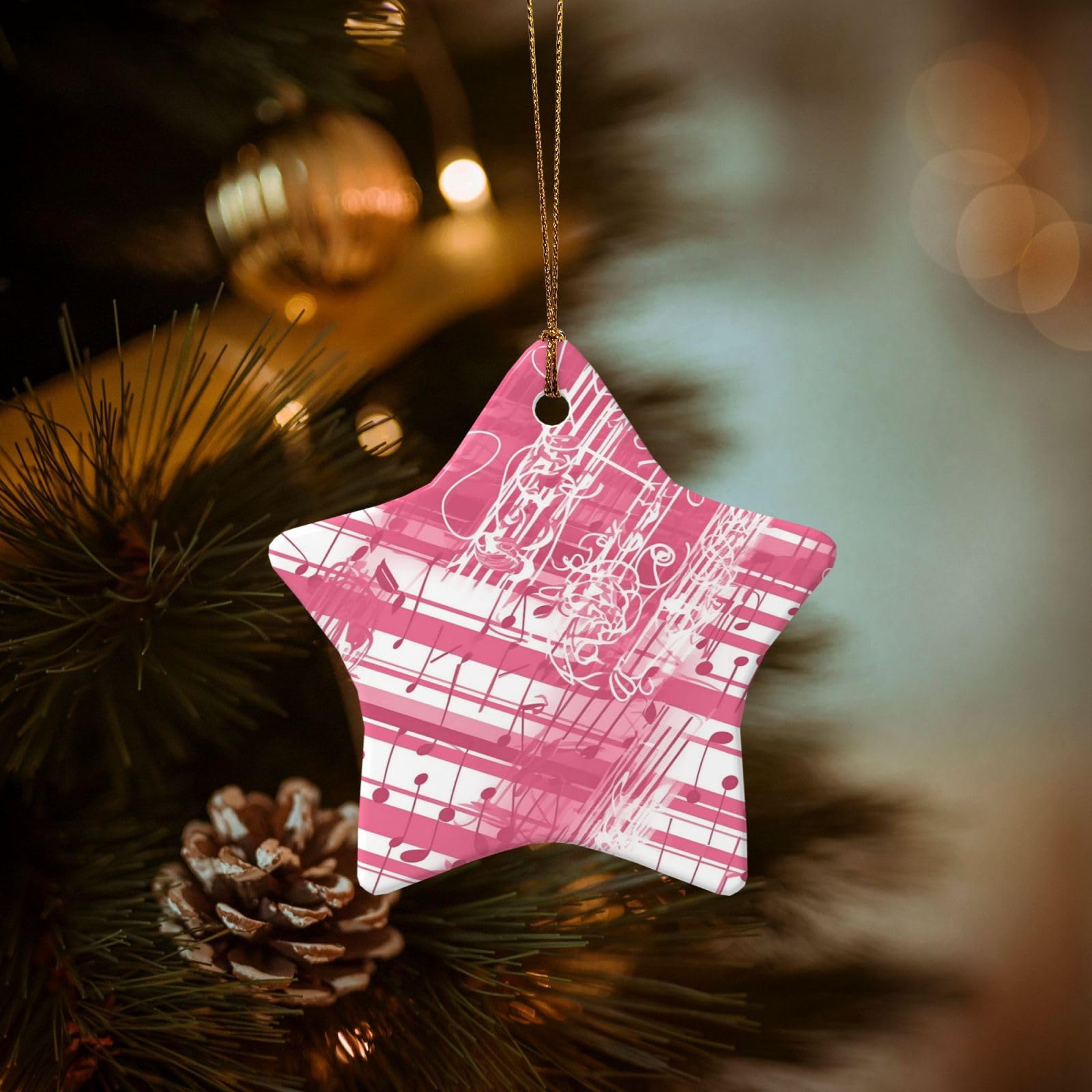 Christmas Tree Ornaments Ceramics Christmas Decorations Piano Music Notes Ornaments with Gold Ribbon Porcelain Xmas Tree Crafts Star Shape Hanging Pendant for Christmas Tree Party Decor