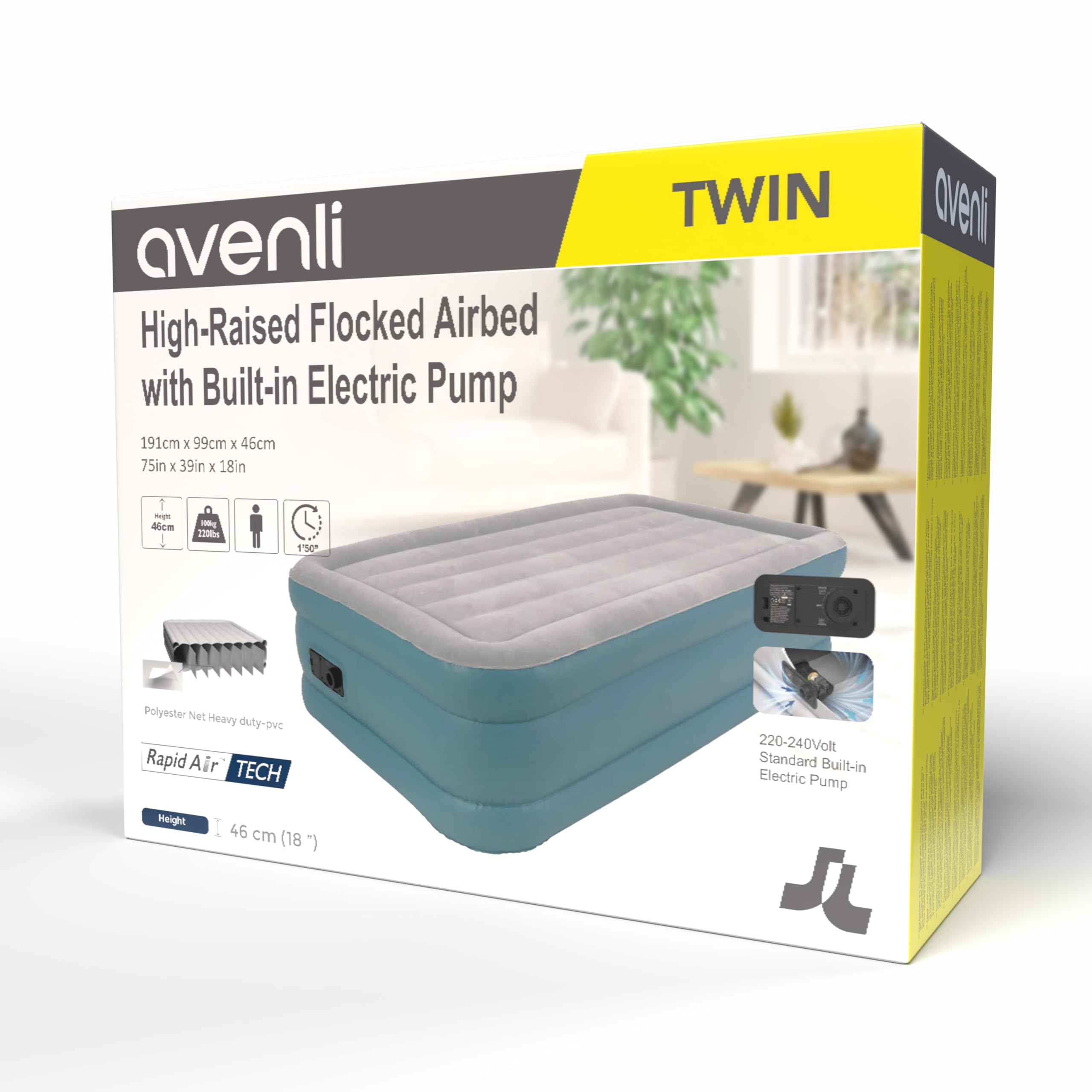 AVENLI Luftmatratze selbstaufblasend Twin-Size 191x99x46 cm, 1 Person, I-Beam, selbstaufblasend, bis 100 kg, grau, Camping Gästebett Outdoor – aufblasbare Matratze für 1 Person