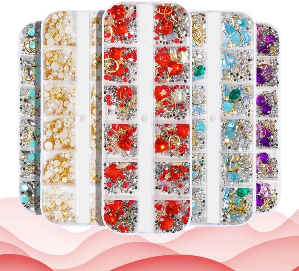 Nail Studs Beads 3D Decor Crystals Jewel Decoration Decal Gold Charms Rivets Glitter Jewels Tools Metal Accessories Rhinestones - (Color: As Shown)
