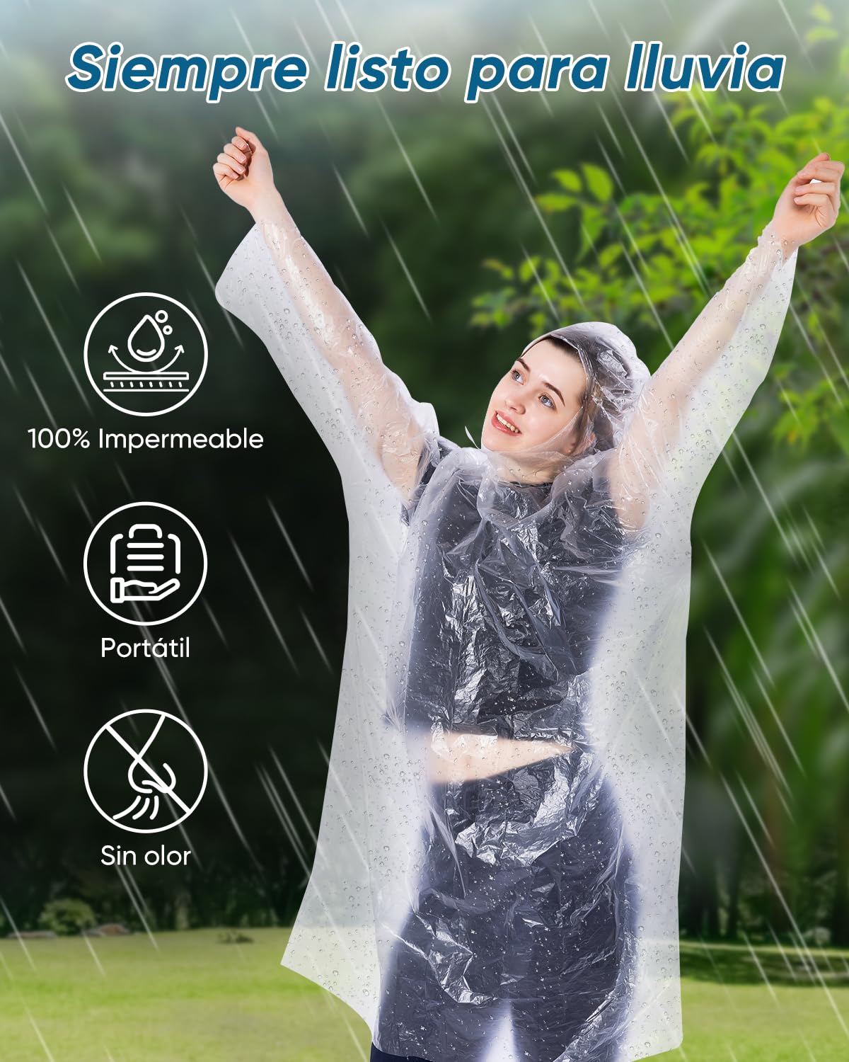 50/100 piezas de chubasqueros desechables para adultos, ponchos impermeables con capucha, capas de lluvia para hombre y mujer, ideales para senderismo, ciclismo y emergencias