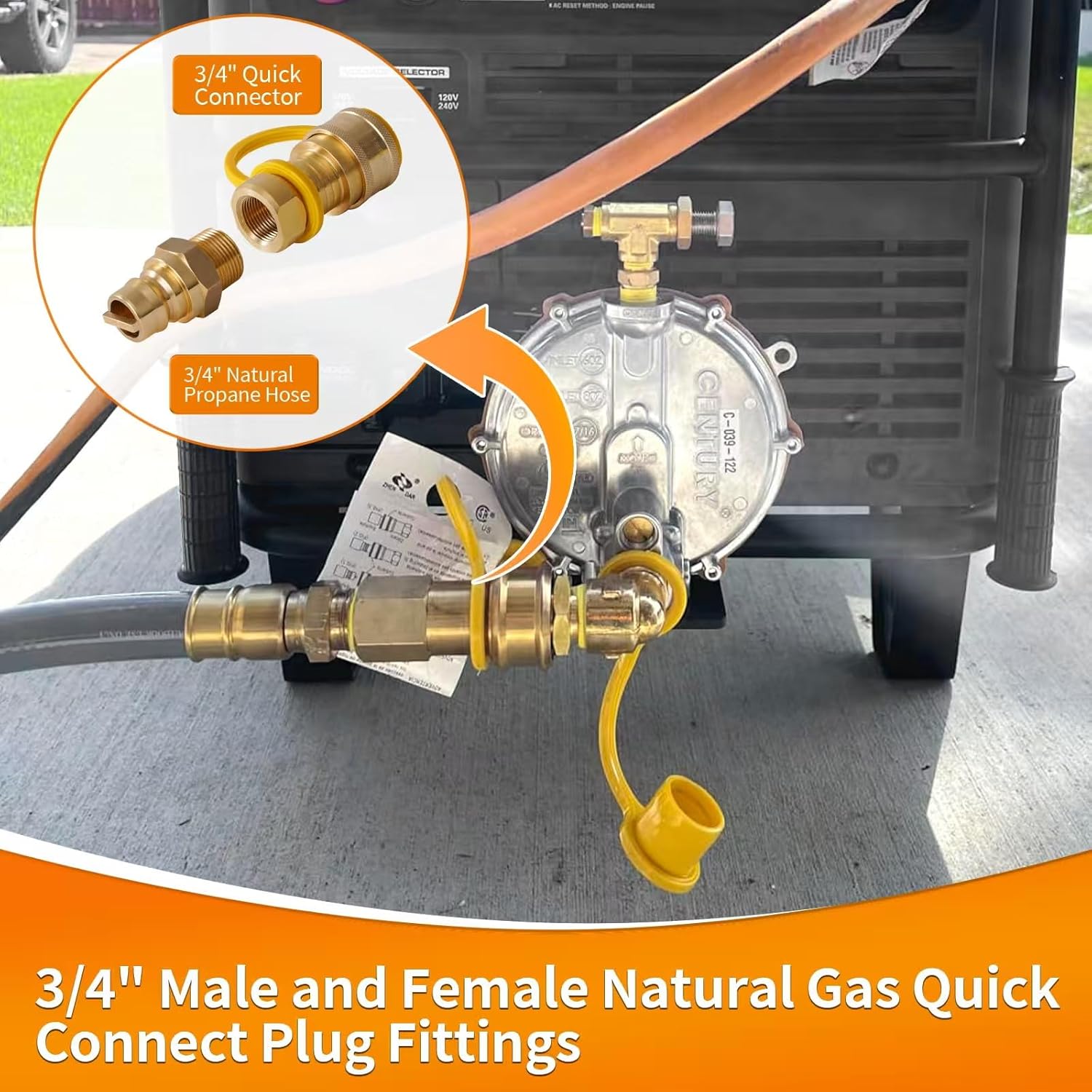 3/4 Natural Gas Quick Connect Fittings Sealed Connection，Solid Brass Propane Quick Connect Set 4 PCS, Compatible with Generators Gas Grills Fire Pits Rvs and Heaters