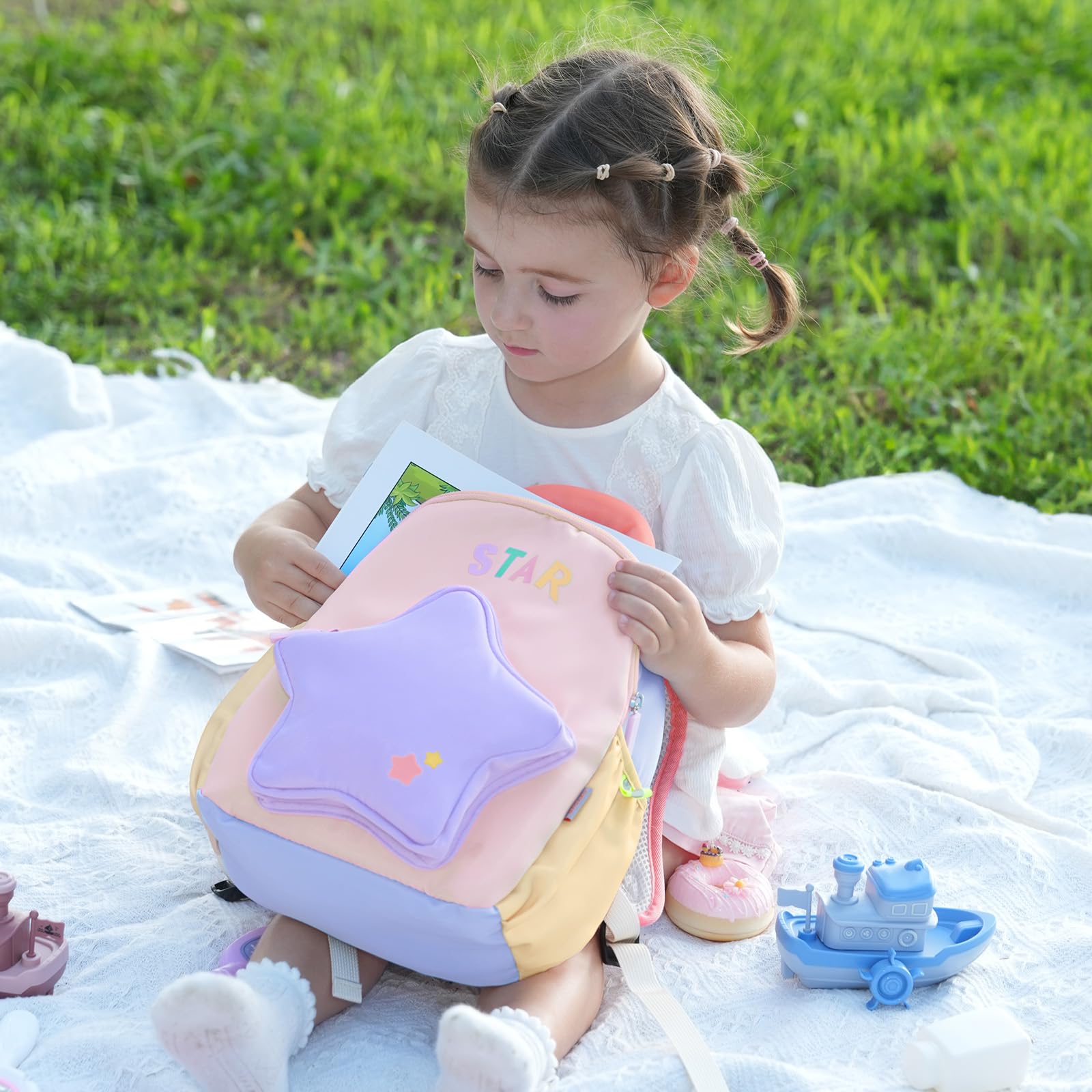 GAGAKU Mochila Infantil Guarderia para Niñas de 2-4 años, 30 cm Mochila Pequeña Escolar Mochila de Jardín Infantil Mochila de Viaje Transpirable Cómod - Estrellas