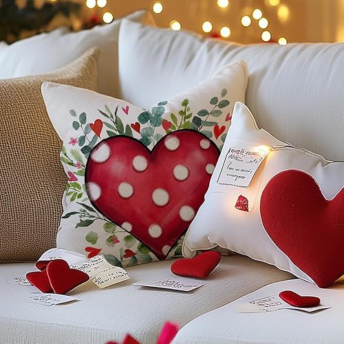 Miniatura 10 de GEEORY Juego de 4 fundas de almohada para el día de San Valentín de 18 x 18 pulgadas, diseño de lunares rojos, tarros Mason Jars Be Mine para