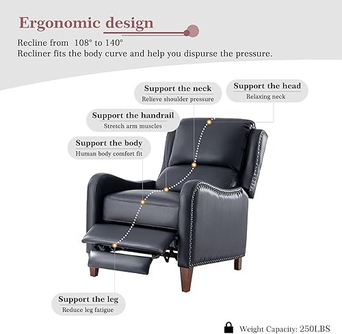 Miniatura 97 de HULALA HOME Silla reclinable de cuero genuino, moderno sillón reclinable con respaldo ajustable y reposapiés, cómodo sofá individual tapizado