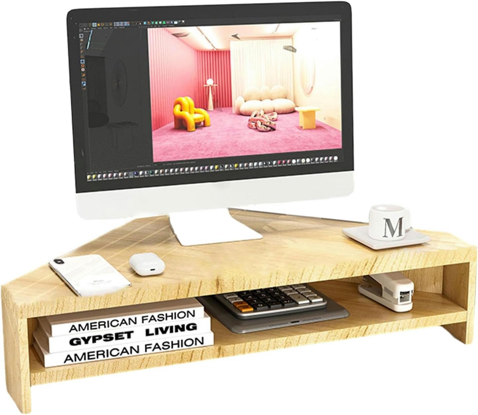 Support de moniteur à double pont en finition bois élégante pour bureau de direction