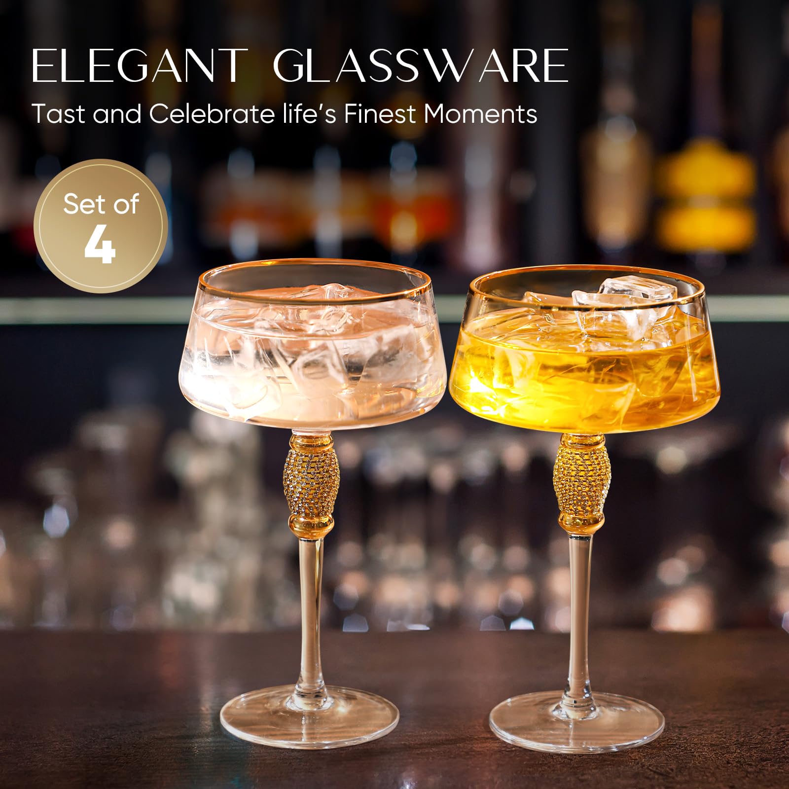 MALELOTE, set di 4 bicchieri da Martini, eleganti e splendidi bicchieri da margarita, tazza in vetro coupé, bicchieri da cocktail e calice. Per bar, feste in casa, Martini, Cosmopolitan, Gimlet,