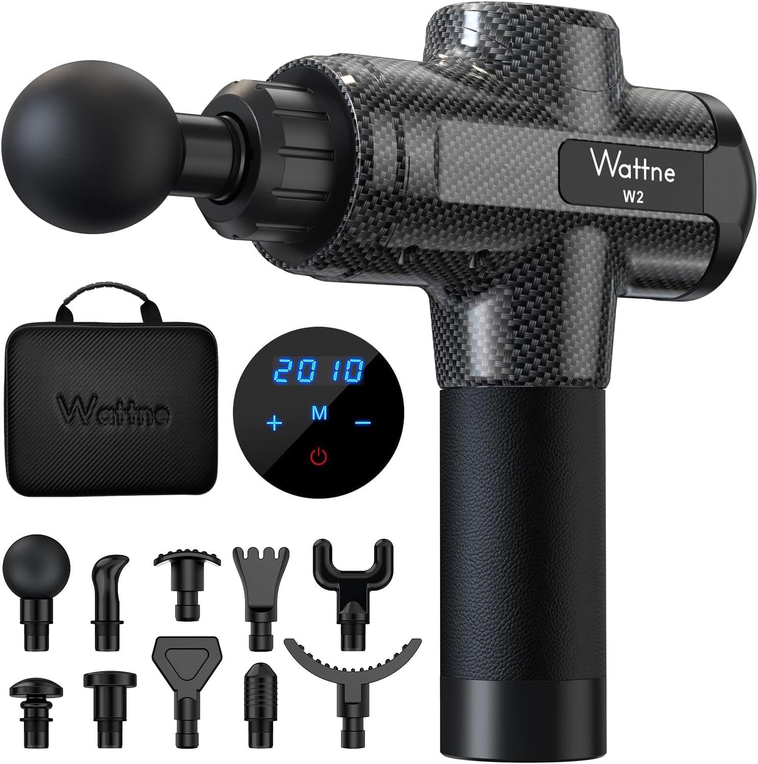 Muscle Massage Gun Deep Tissue Percussion Massager – Portable Handheld Sport Massagers for Athletes, Super Quiet & Powerful Brushless Motor Cordless, 20 Speed Level,Wattne W2 (Carbon) Muscle Massage Gun Deep Tissue Percussion Massager – Portable Handheld Sport Massagers for Athletes, Super Quiet & Powerful Brushless Motor Cordless, 20 Speed Level,Wattne W2 (Carbon)